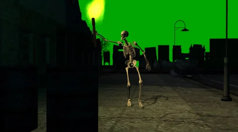 Skeleton sneaks with torch through the night - green screen Vidéo 36762344