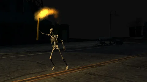 Skeleton sneaks with torch through the night Stock Footage 36762864