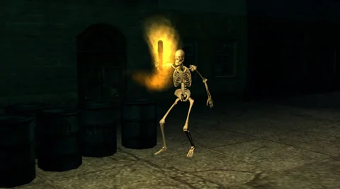 Skeleton sneaks with torch through the night Stock Footage 36762947
