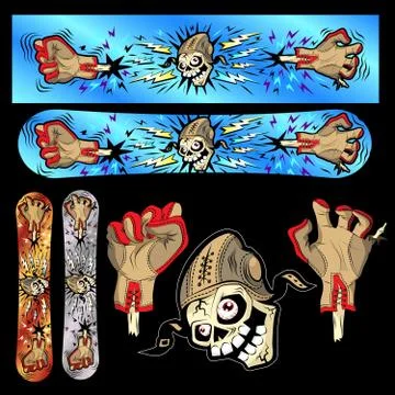 Skeleton snowboard design Stock Illustration