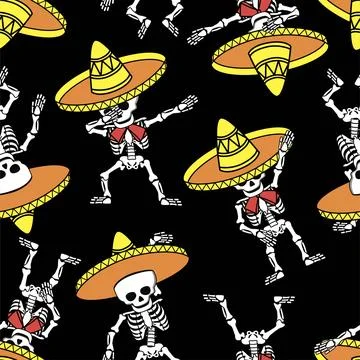 Skeleton in sombrero make DAB Illustrazione stock