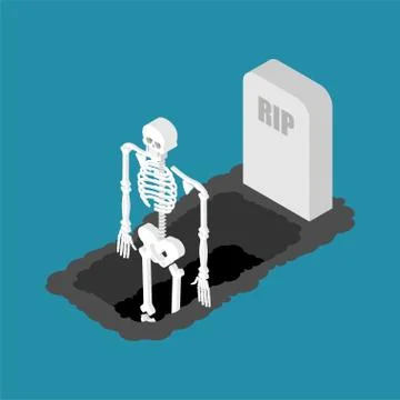 Skeleton stand up from grave. Death vector illustration Stock Illustration