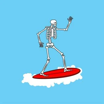 Skeleton Surfer. Skeleton on surfboard. Stock Illustration