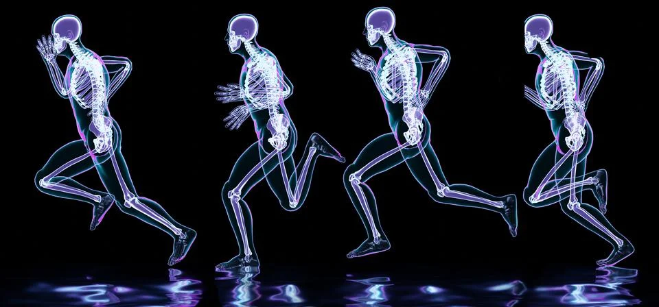 Skeleton system of running man, bone Anatomy while run, human physical and sport Stockillustratie