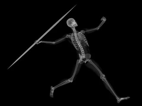 Skeleton throwing javelin, artwork Stock Illustration