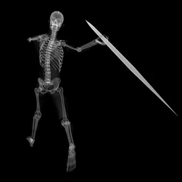 Skeleton throwing javelin, artwork Stock Illustration