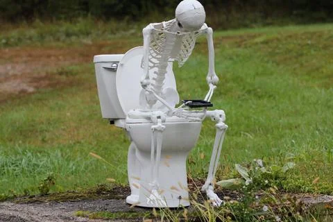 Skeleton on a toilet Stock Photos