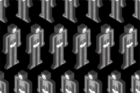 Skeleton toy pattern seamless. Skull and bones plaything background Stock Illustration