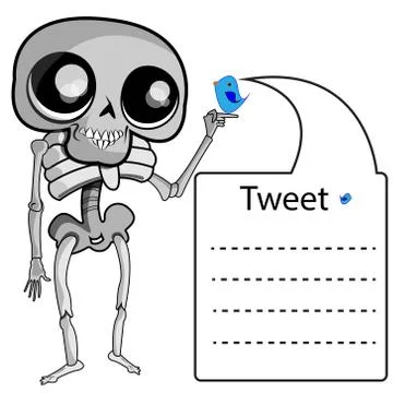 Skeleton with twitter label Stock Illustration