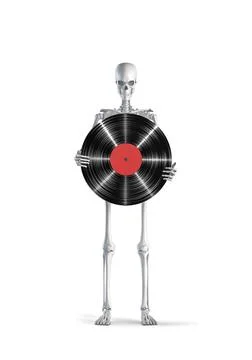 Skeleton with vinyl record Illustrazione stock