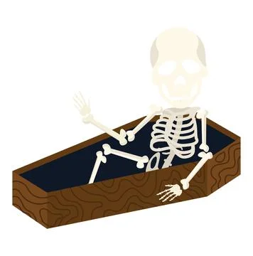 Skeleton wake up in coffin flat Stock Illustration