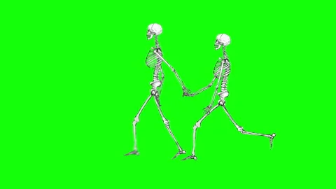 Skeleton Walk Across hand hold Green Screen Stock Footage 278379744