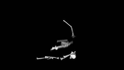 Skeleton Walks in and Collapses with Matte Stock Footage 278386044