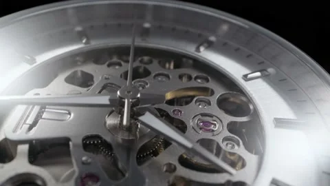 Skeleton watch with open mechanism rotating Stock Footage 152081476