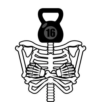 Skeleton with weight instead of head. Crossfit skeleton. Concept of a class.. 스톡 일러스트