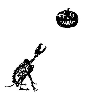 Skeleton wolf howls at the full moon pumpkin vector silhouette Stock Illustration