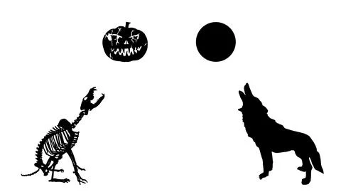 Skeleton wolf howls at the full moon vector silhouette Stock Illustration