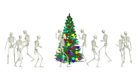 The skeletons are dancing with the Christmas tree. Vídeo Stock 223568412