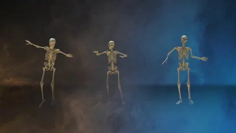 Skeletons dancing on black background 3D render Stock Footage 79687006