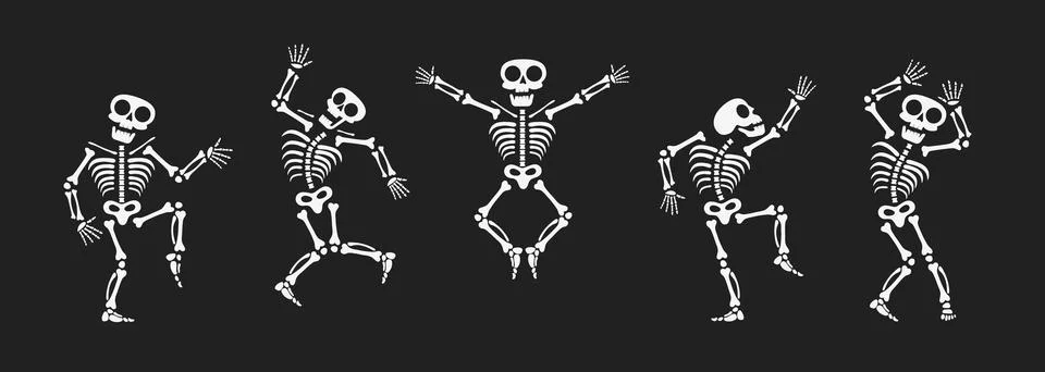 Skeletons dancing with different positions flat style design vector illustration Stock Illustration