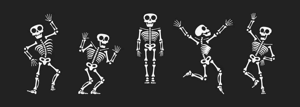 Skeletons dancing with different positions flat style design vector illustration Stock Illustration