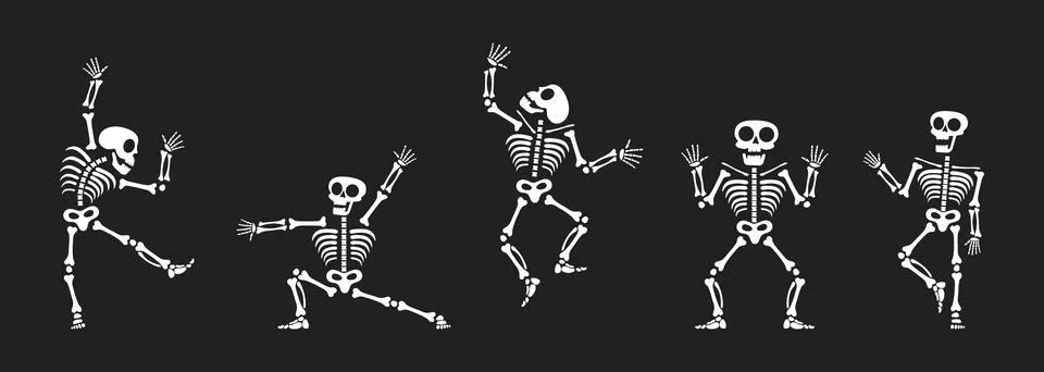 Skeletons dancing with different positions flat style design vector illustration Stock Illustration