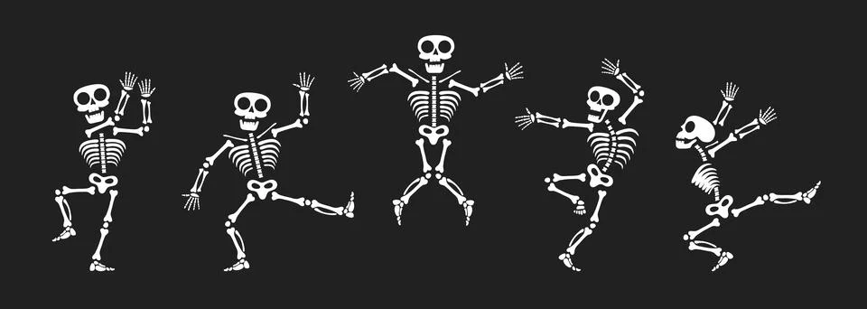 Skeletons dancing with different positions flat style design vector illustration Stock Illustration