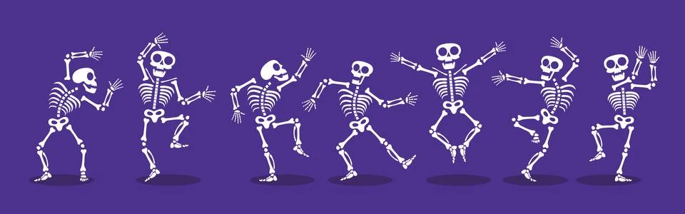 Skeletons dancing with different positions flat style design vector illustration Stock Illustration
