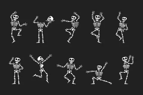 Skeletons dancing with different positions flat style design vector illustration Stock Illustration