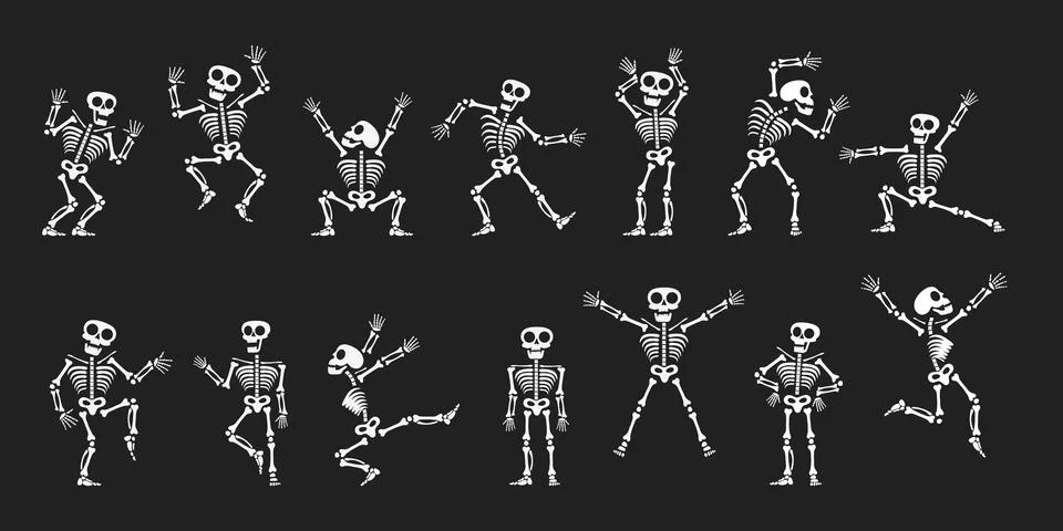 Skeletons dancing with different positions flat style design vector illustration Stock Illustration