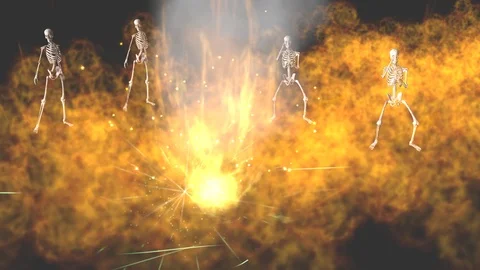 Skeletons Dancing in Fire:  Looping Stock Footage 98957141