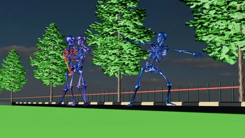 Skeletons dancing samba dance in road . Stock Footage 277270328