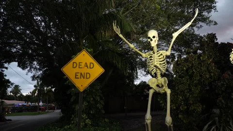 Skeletons Dead End Sign Stock Footage 292517454