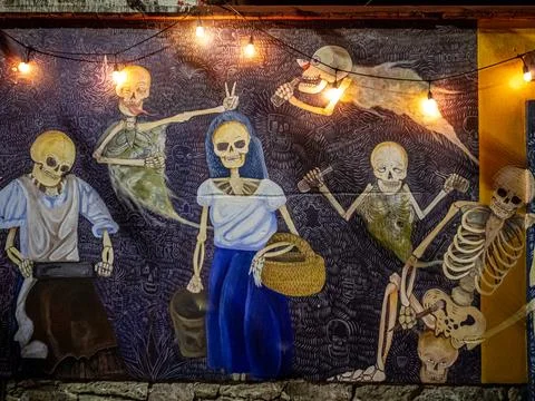 Skeletons on a mural Stock Photos