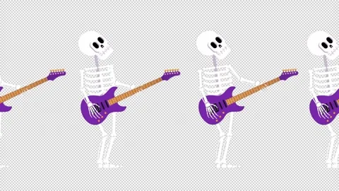 Skeletons play electric guitar while dancing Stockbeeldmateriaal 254144579