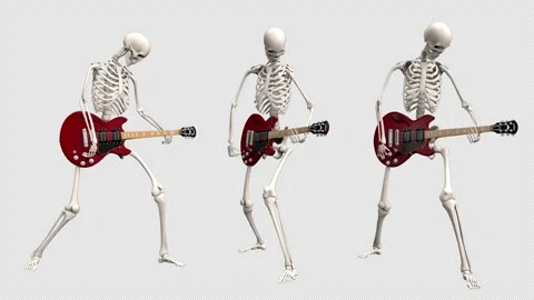 Skeletons playing guitar - 3d render looped with alpha channel. Stock Footage 167512234