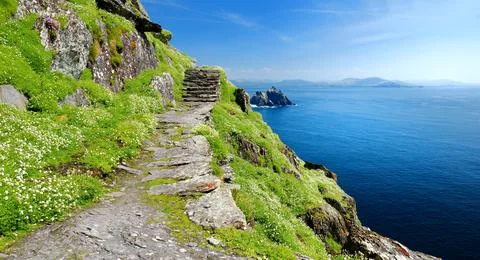 Skellig Michael or Great Skellig, home to the ruined remains of a Christian m 스톡 사진