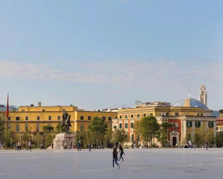 Skenderbeg Square View with Distant Statue in Tirana Stock Photos