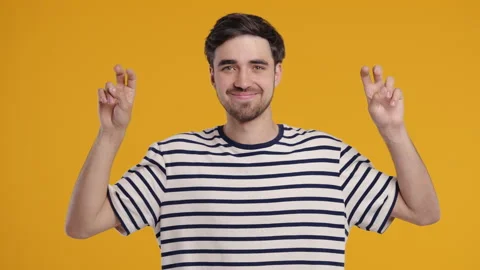 Skeptic Young Man With Hands Two Fingers Air Quotes On Yellow, Sarcasm,Cynicism Stock Footage 313794197