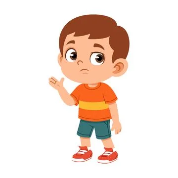 Skeptical Boy with Half Closed Eye and Open Hand Gesture Flat Cartoon Charact Stock Illustration