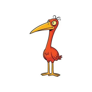 Skeptical Cartoon Bird Character. A comical avian creature with a long oran.. Stock Illustration