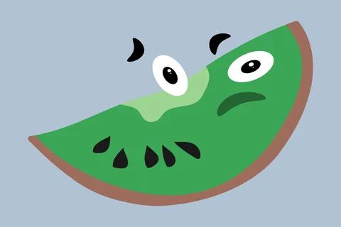 Skeptical kiwi fruit sticker with suspicious face cartoon character, vector Stock Illustration