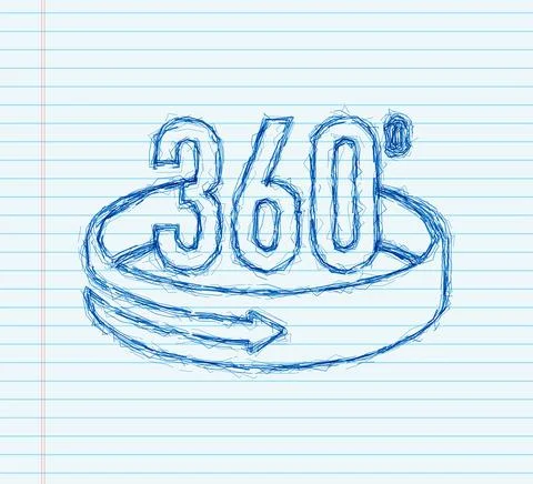 Sketch The 360-degree Angle icon. Geometric mathematical symbol. Full rotation Illustrazione stock