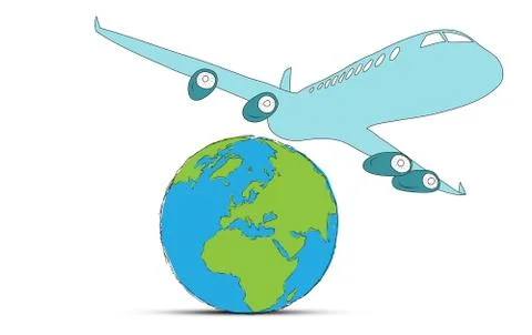 Sketch airliner with a globe Stock Illustration