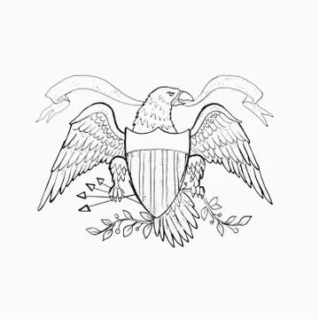 Sketch of American eagle on white background. Stock Illustration
