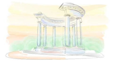 Sketch. Arbor with eight columns in the Doric style. Rotunda of Friendship of Stock Illustration