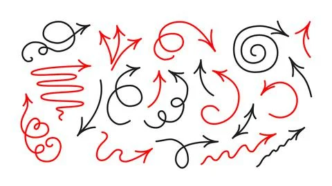 Sketch arrow set on white background. Arrow icon collection in doodle cartoon Illustrazione stock