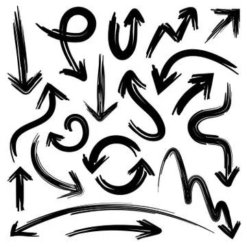 Sketch arrows. Doodle arrow elements with scribble pencil grunge texture Stock Illustration