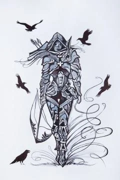 Sketch of the assassin on a white background. Stock Illustration