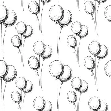 Sketch balloons pattern. Hand drawn seamless background with sketch stile air Stock Illustration